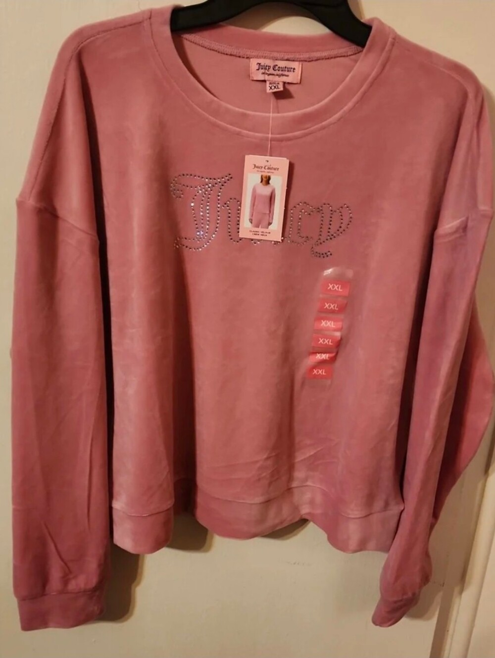 Juicy Couture Crew Neck Velour Black Light Pink Long Sleeve Velvet Shirt XXL